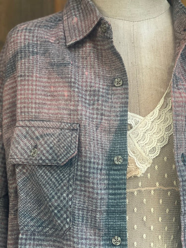 BOO! Ghost Art Flannel- Distressed Grey Plaid